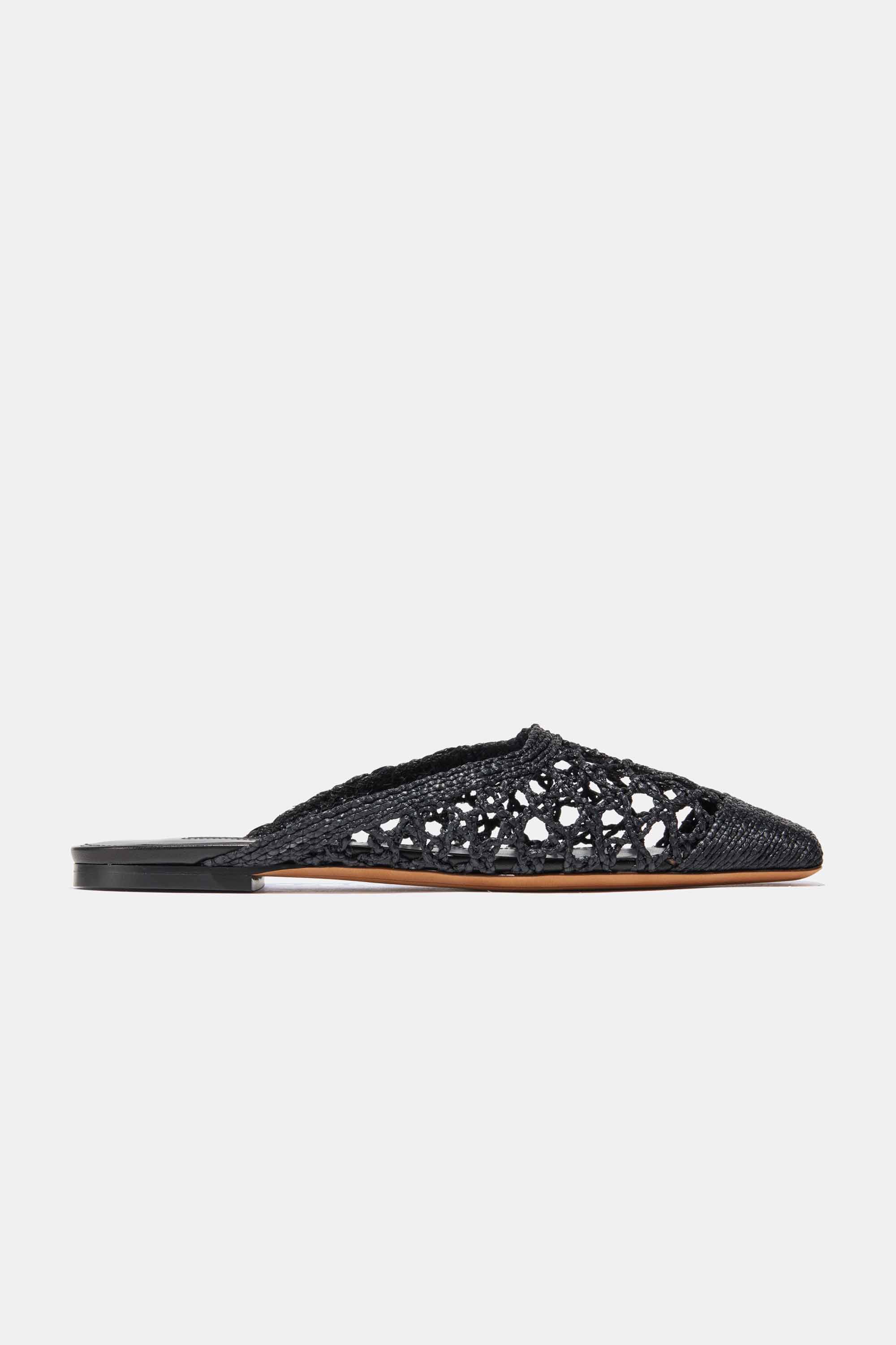 Flat Mule in Black Raffia