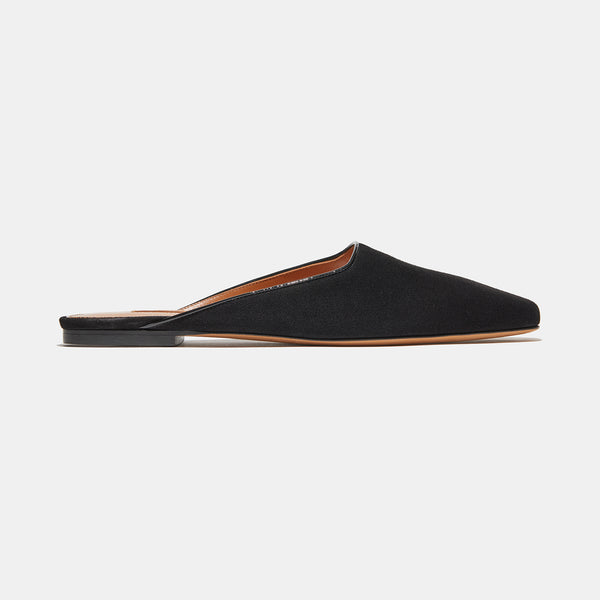 Flat Mule in Black Suede