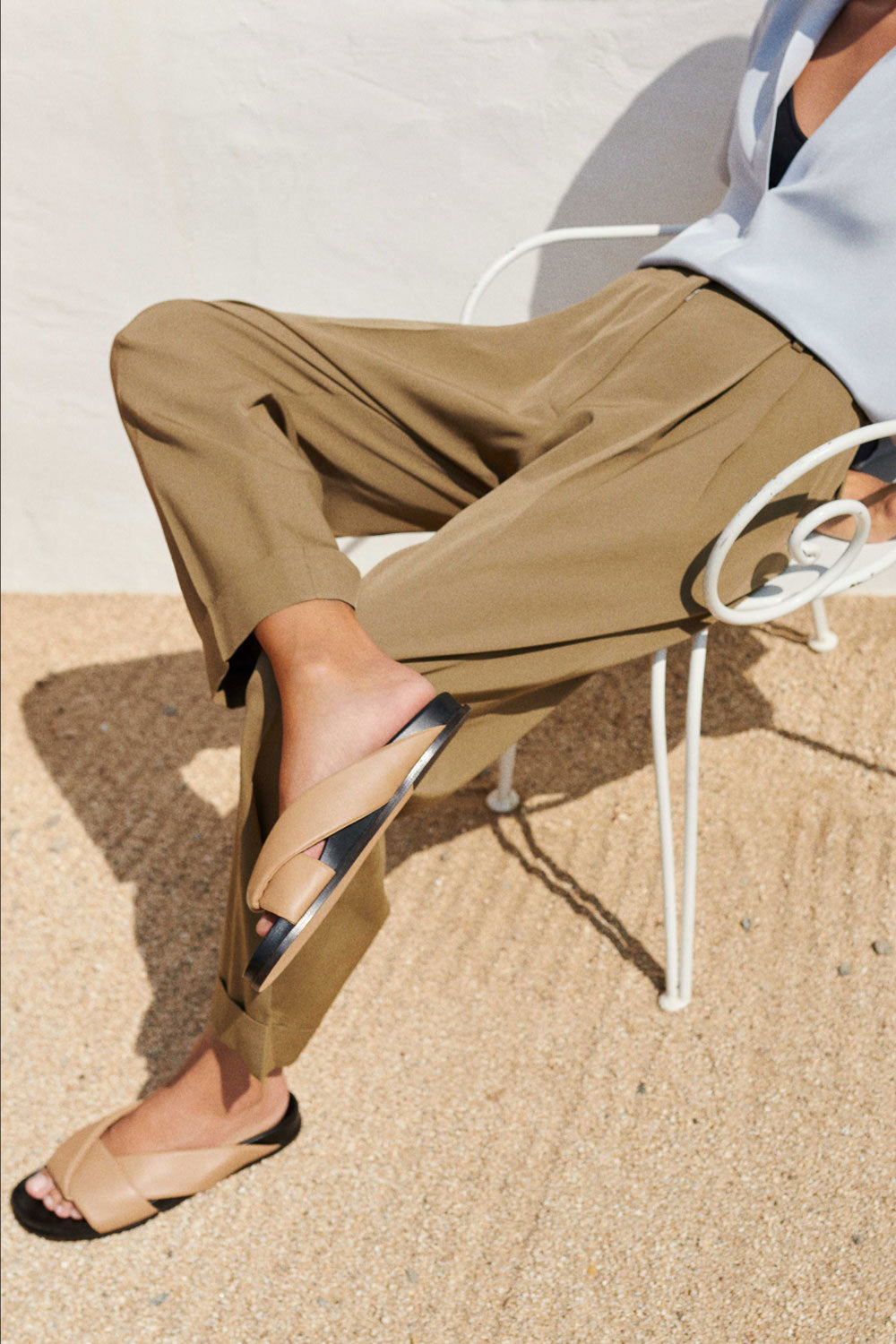 Folded Slide in Tan Nappa