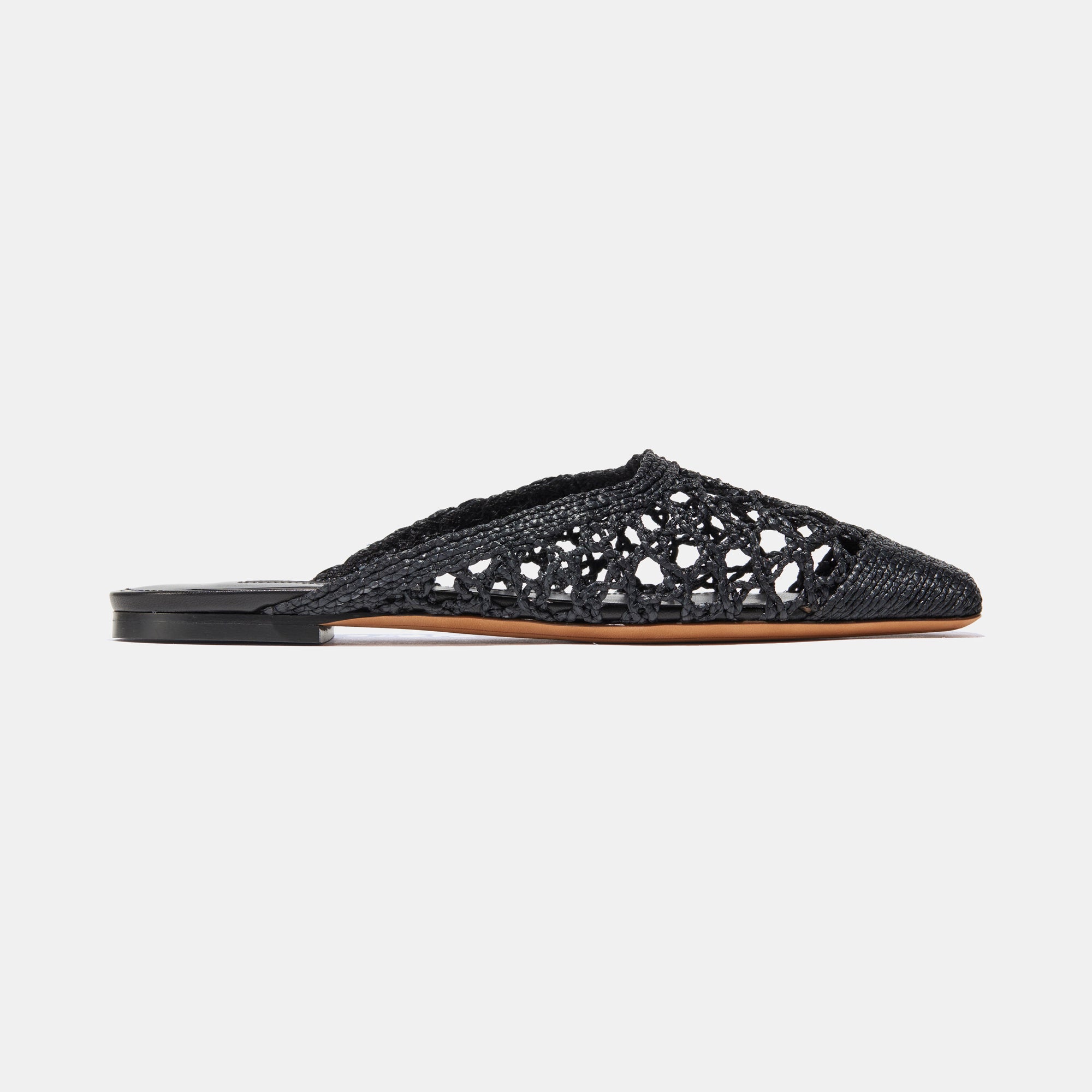 Flat Mule in Black Raffia