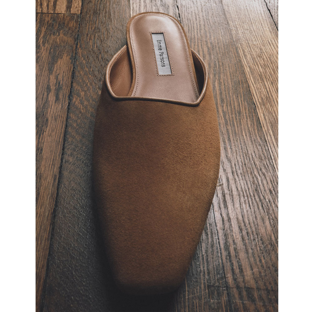 Flat Mule in Caramel Suede