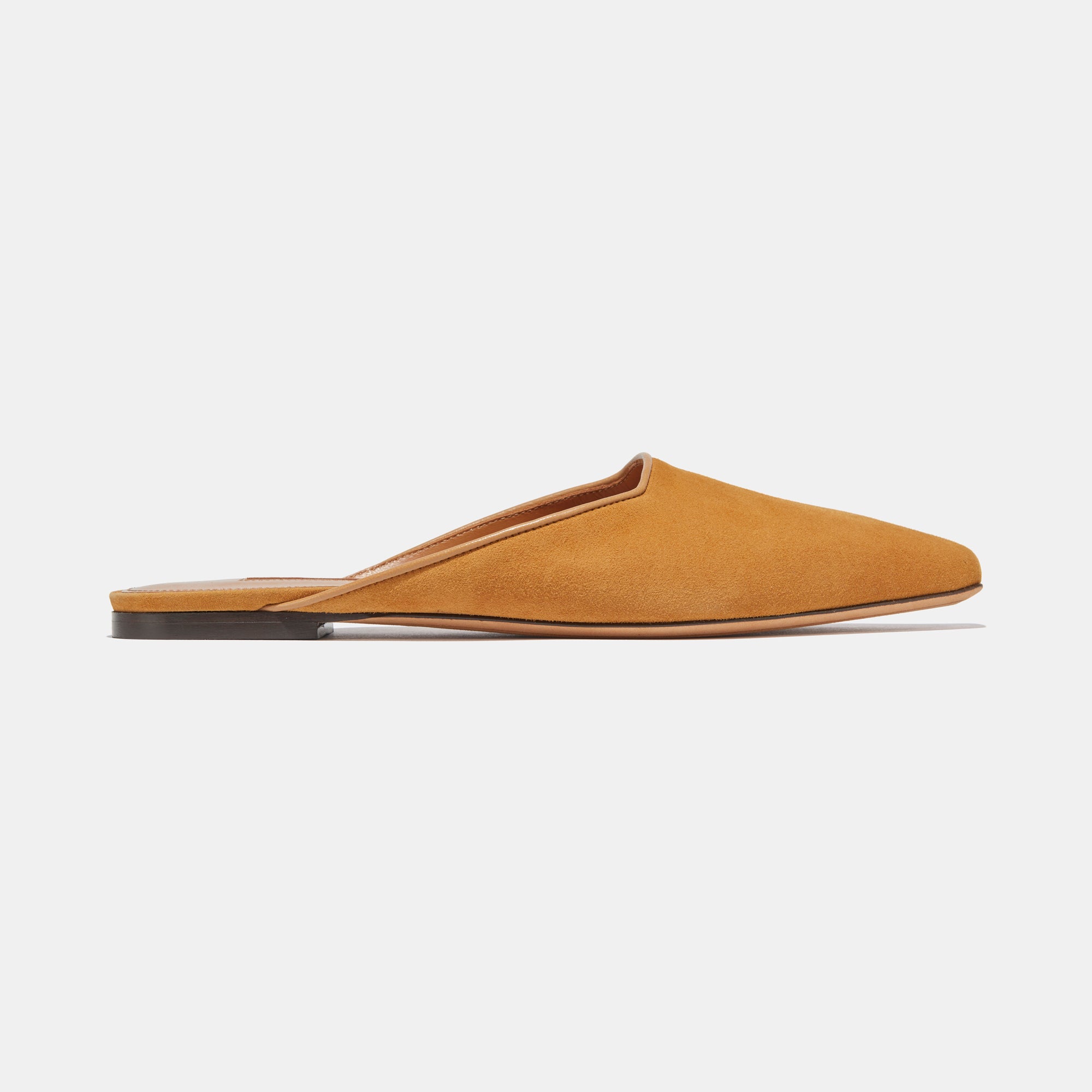 Flat Mule in Caramel Suede