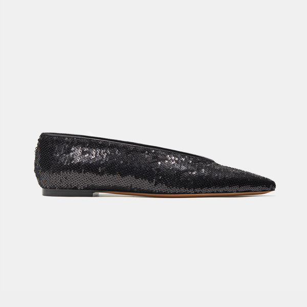 Pointy Flat in Black Matte Paillettes